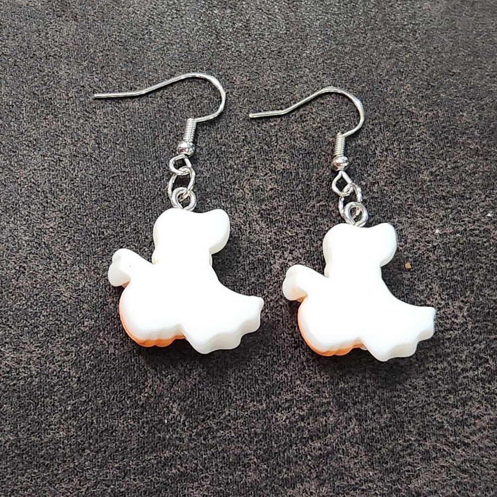 Silver Ghost With Pumpkin Earrings - image 2